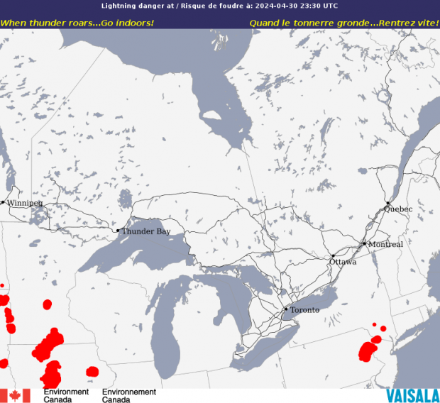 Canadian Lightning Danger Map  - Ontario - Environment Canada